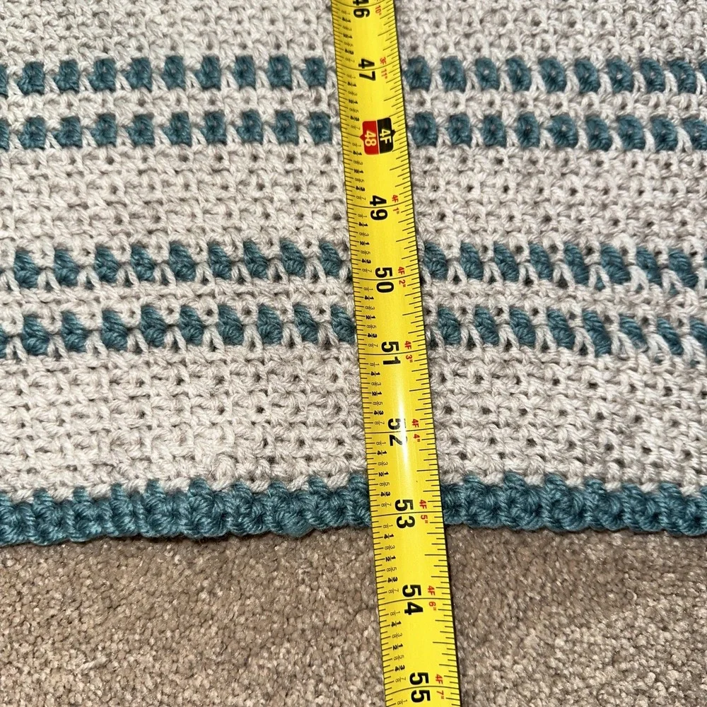 NEW Handmade Crochet Afghan Blanket Throw Striped Blue/Cream 53